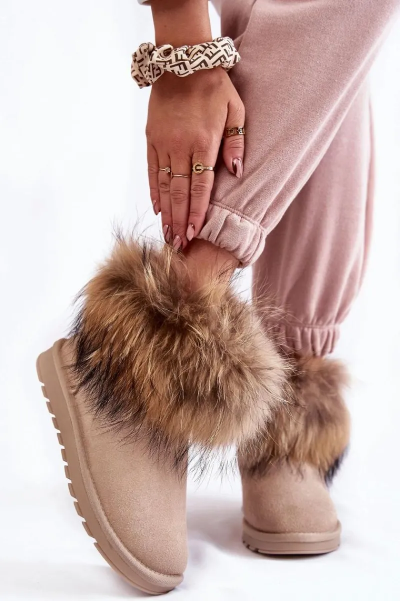 Śniegowce Damskie>Boto Damskie Zamszowe Śniegowce Z Futerkiem Jasnobeżowe Alexa