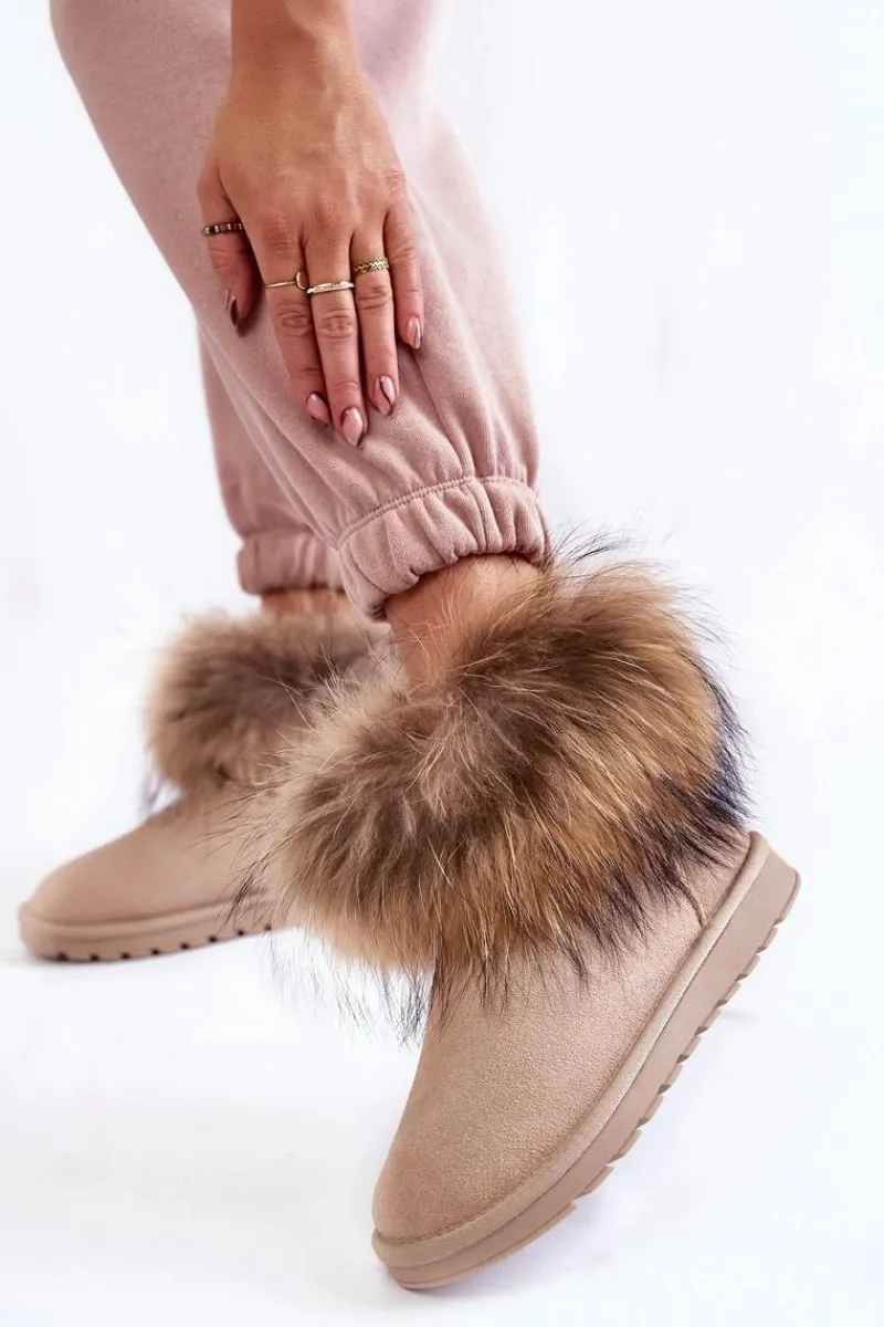 Śniegowce Damskie>Boto Damskie Zamszowe Śniegowce Z Futerkiem Jasnobeżowe Alexa