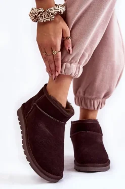 Śniegowce Damskie>Boto Damskie Zamszowe Niskie Śniegowce Brązowe Shelie Brązowy