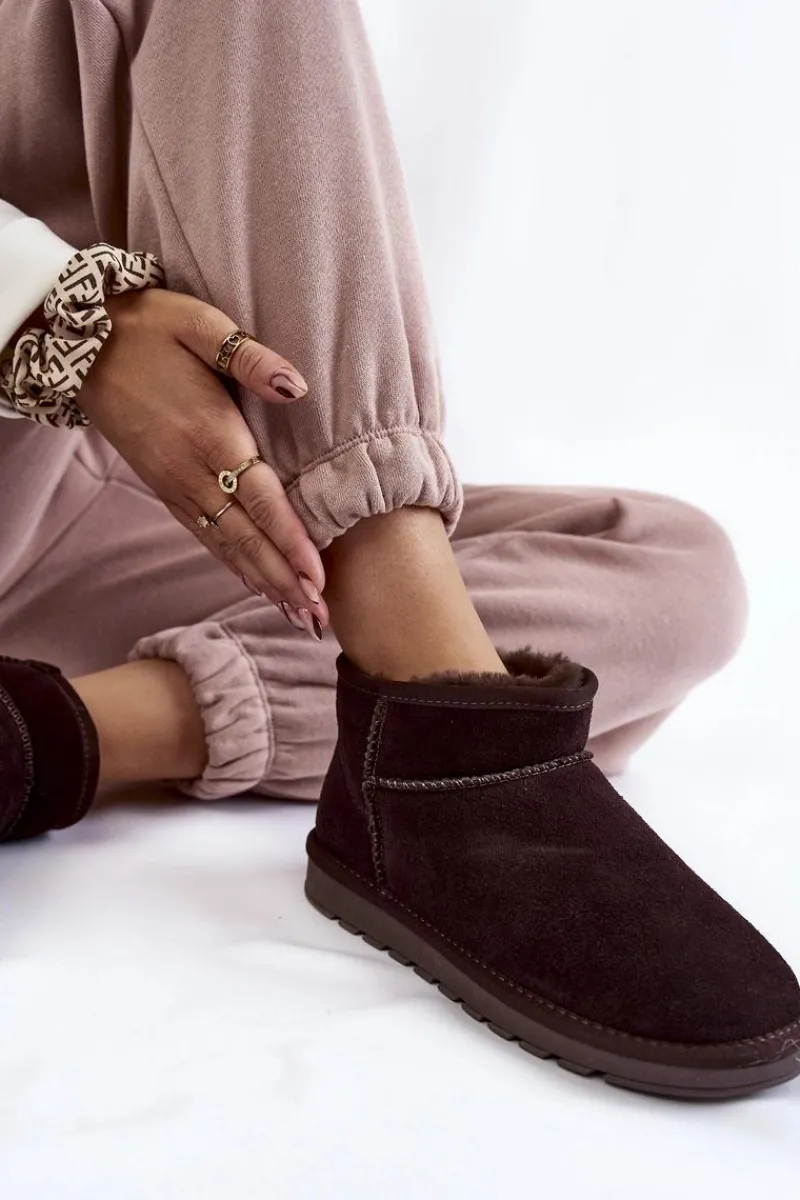 Śniegowce Damskie>Boto Damskie Zamszowe Niskie Śniegowce Brązowe Shelie Brązowy