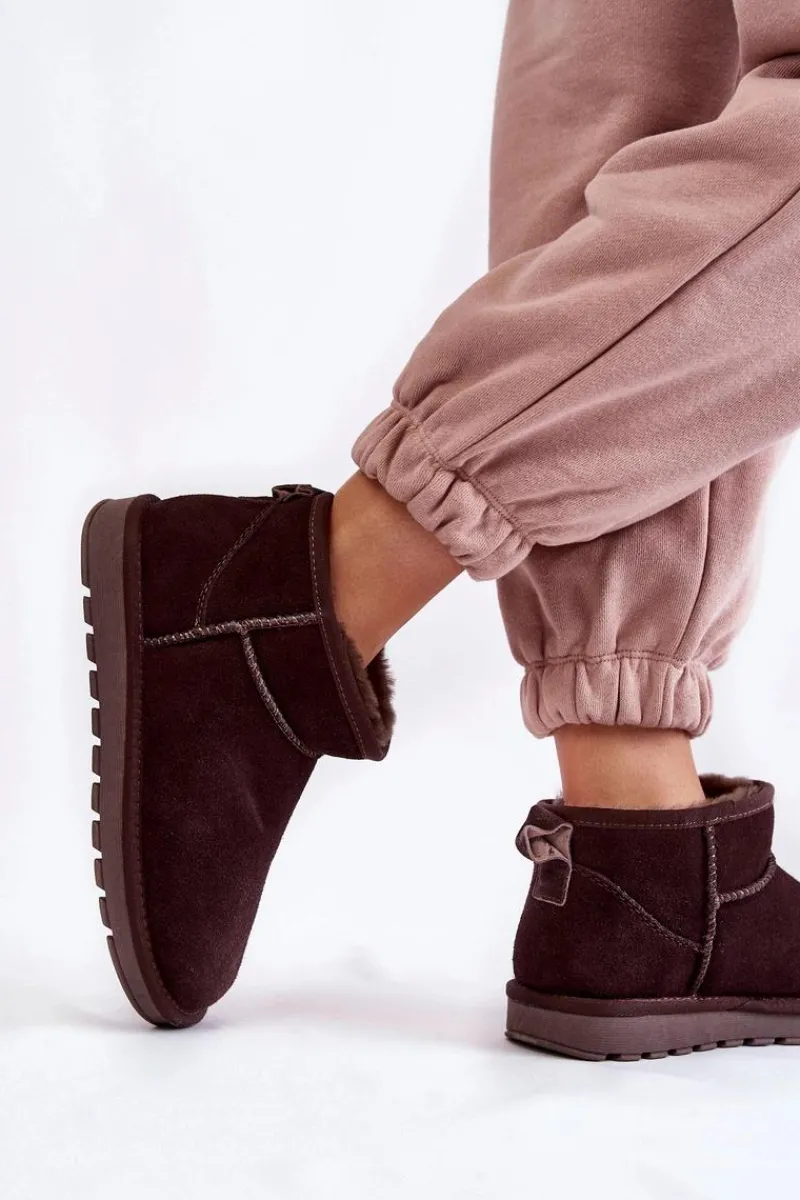 Śniegowce Damskie>Boto Damskie Zamszowe Niskie Śniegowce Brązowe Shelie Brązowy