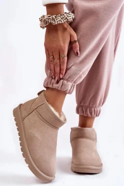 Discount Boto Damskie Zamszowe Niskie Śniegowce Jasnobeżowe Shelie Beżowy