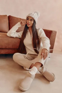 Discount Boto Damskie Zamszowe Niskie Śniegowce Jasnobeżowe Shelie Beżowy