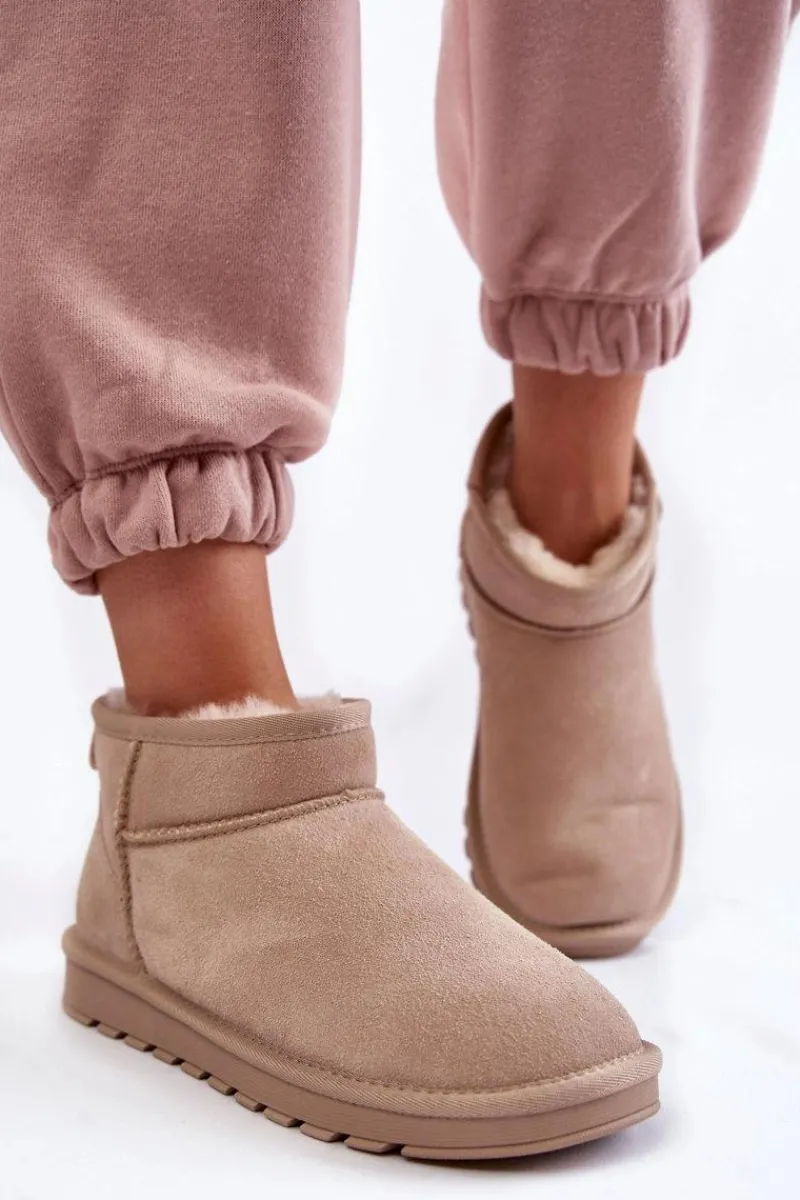 Discount Boto Damskie Zamszowe Niskie Śniegowce Jasnobeżowe Shelie Beżowy