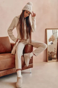 Discount Boto Damskie Zamszowe Niskie Śniegowce Jasnobeżowe Shelie Beżowy