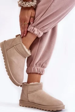 Discount Boto Damskie Zamszowe Niskie Śniegowce Jasnobeżowe Shelie Beżowy