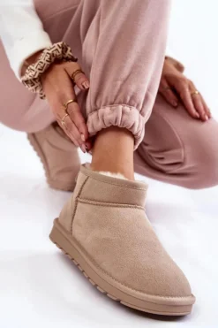 Discount Boto Damskie Zamszowe Niskie Śniegowce Jasnobeżowe Shelie Beżowy