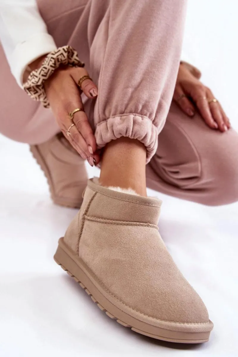 Discount Boto Damskie Zamszowe Niskie Śniegowce Jasnobeżowe Shelie Beżowy