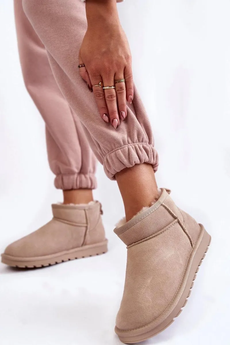 Discount Boto Damskie Zamszowe Niskie Śniegowce Jasnobeżowe Shelie Beżowy