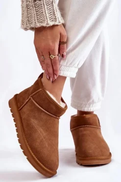 Discount Boto Damskie Zamszowe Niskie Śniegowce Camel Shelie Brązowy