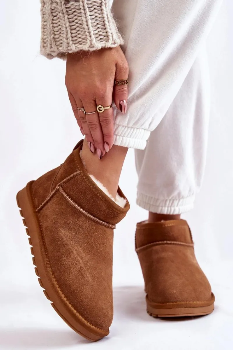 Discount Boto Damskie Zamszowe Niskie Śniegowce Camel Shelie Brązowy
