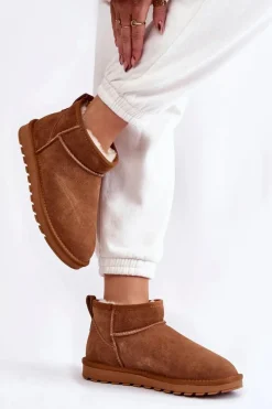 Discount Boto Damskie Zamszowe Niskie Śniegowce Camel Shelie Brązowy