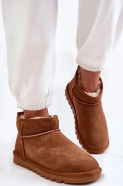 Discount Boto Damskie Zamszowe Niskie Śniegowce Camel Shelie Brązowy
