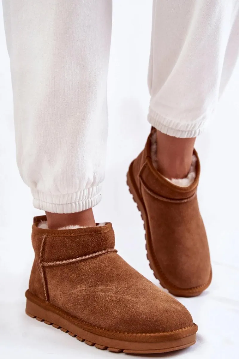 Discount Boto Damskie Zamszowe Niskie Śniegowce Camel Shelie Brązowy
