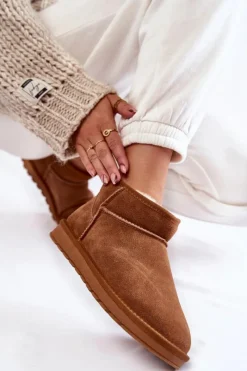 Discount Boto Damskie Zamszowe Niskie Śniegowce Camel Shelie Brązowy