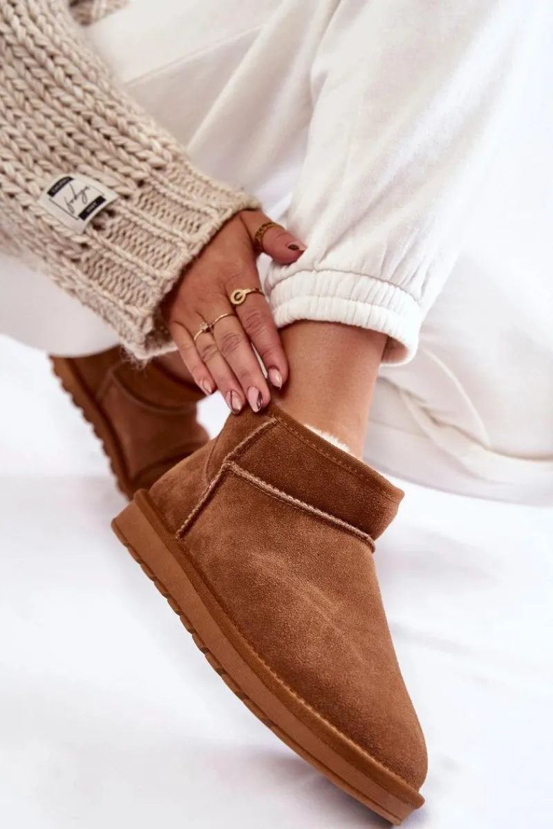 Discount Boto Damskie Zamszowe Niskie Śniegowce Camel Shelie Brązowy