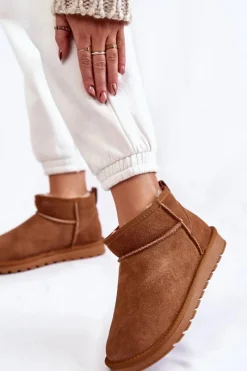 Discount Boto Damskie Zamszowe Niskie Śniegowce Camel Shelie Brązowy