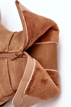 New Damskie Zamszowe Ocieplane Botki Workery Camel Brinnon Damskie Botki Zimowe Damskie|Brązowe I Beżowe Botki