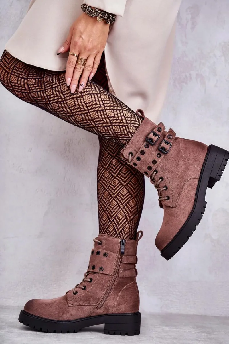 Botki Ocieplane|Botki Sznurowane>Boto Damskie Zamszowe Ocieplane Botki Jasnobrązowe Silvor Brązowy