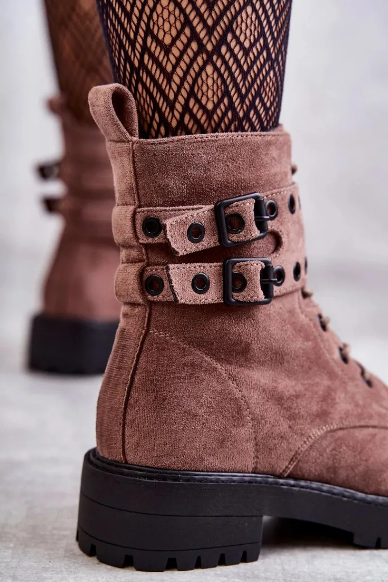 Botki Ocieplane|Botki Sznurowane>Boto Damskie Zamszowe Ocieplane Botki Jasnobrązowe Silvor Brązowy