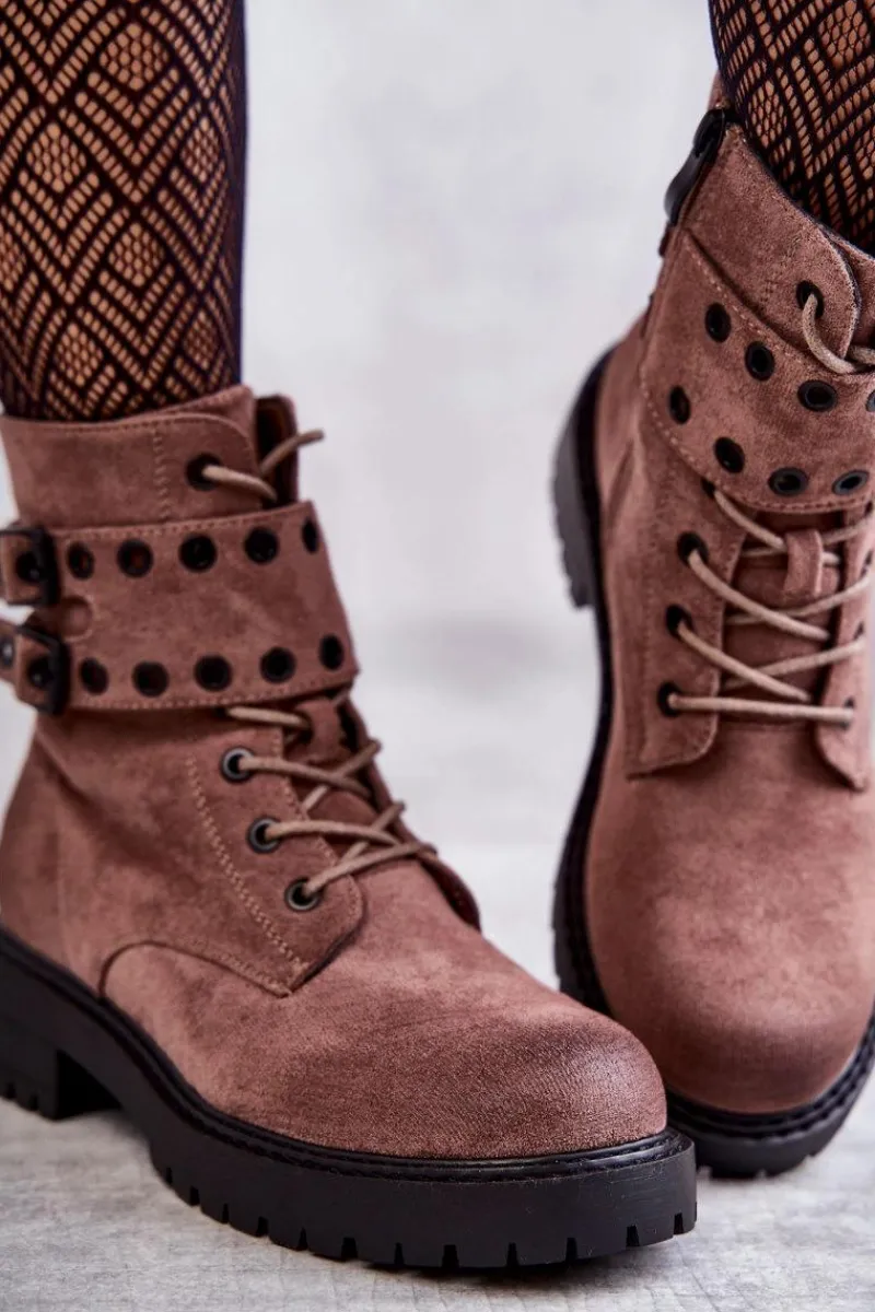 Botki Ocieplane|Botki Sznurowane>Boto Damskie Zamszowe Ocieplane Botki Jasnobrązowe Silvor Brązowy