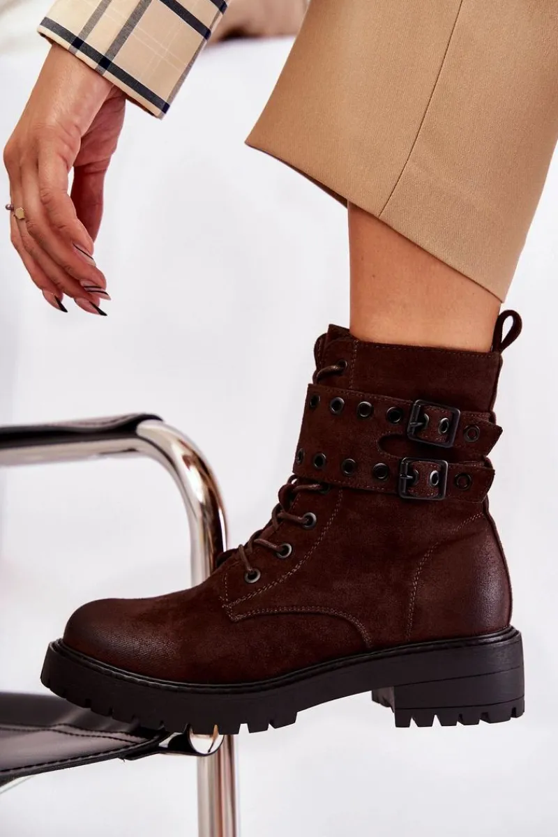 Botki Ocieplane|Botki Sznurowane>Boto Damskie Zamszowe Ocieplane Botki Brązowe Silvor Brązowy