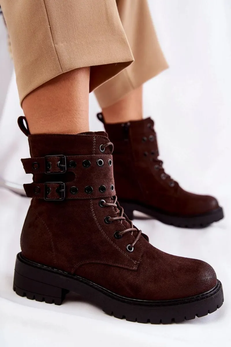 Botki Ocieplane|Botki Sznurowane>Boto Damskie Zamszowe Ocieplane Botki Brązowe Silvor Brązowy