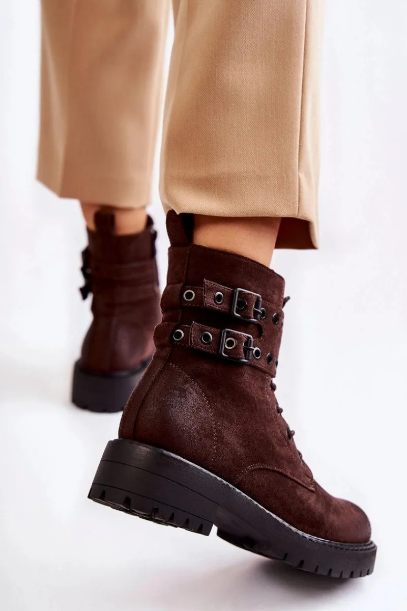 Botki Ocieplane|Botki Sznurowane>Boto Damskie Zamszowe Ocieplane Botki Brązowe Silvor Brązowy