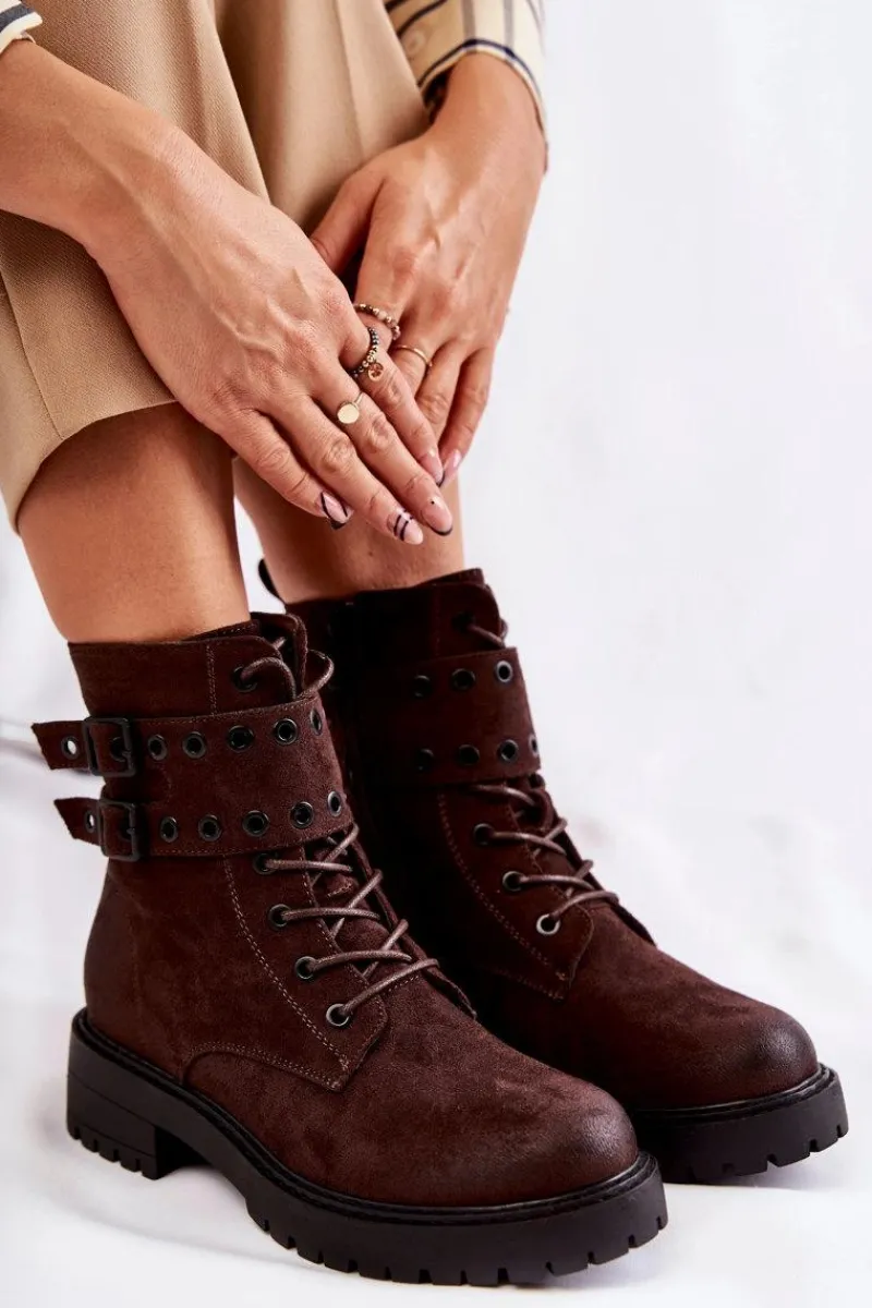 Botki Ocieplane|Botki Sznurowane>Boto Damskie Zamszowe Ocieplane Botki Brązowe Silvor Brązowy