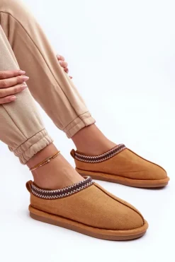 Best Damskie Zamszowe Papcie Z Futerkiem Brązowe Polinna Damskie Kapcie Klasyczne