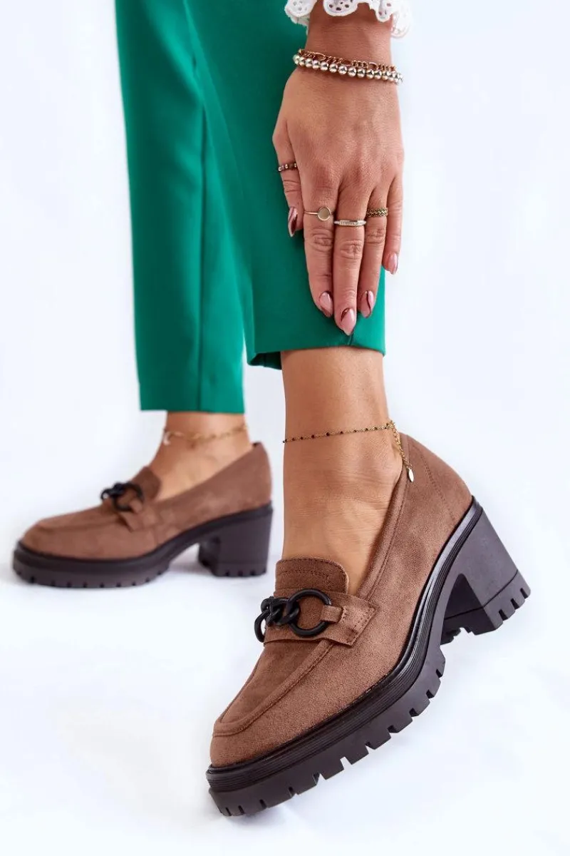 Outlet Buty damskie Vinceza Damskie Zamszowe Półbuty Na Obcasie Ciemnobeżowe Sanya