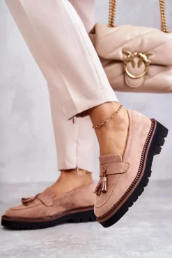 New Damskie Zamszowe Półbuty Na Platformie Beżowe Unni Damskie Mokasyny Damskie Zamszowe