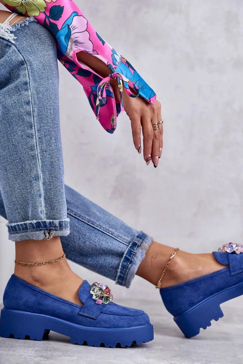 Mokasyny Damskie Zamszowe>Buty damskie Vinceza Damskie Zamszowe Półbuty Z Ozdobą Niebieskie Britt