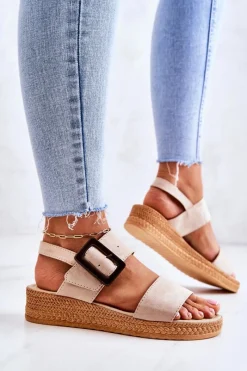 Discount Big Star Shoes Damskie Zamszowe Sandały Big Star JJ276032 Beżowe