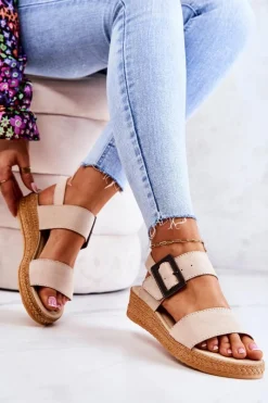 Discount Big Star Shoes Damskie Zamszowe Sandały Big Star JJ276032 Beżowe