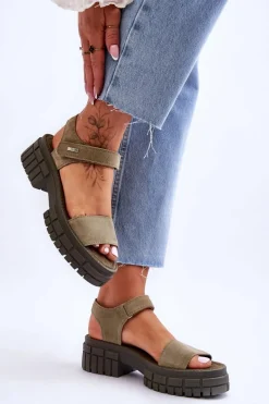 Online Big Star Shoes Damskie Zamszowe Sandały Big Star LL276033 Zielone