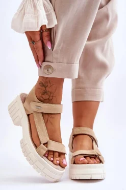 Clearance Big Star Shoes Damskie Zamszowe Sandały Big Star LL276036 Beżowe