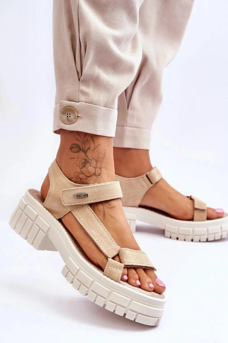 Clearance Big Star Shoes Damskie Zamszowe Sandały Big Star LL276036 Beżowe