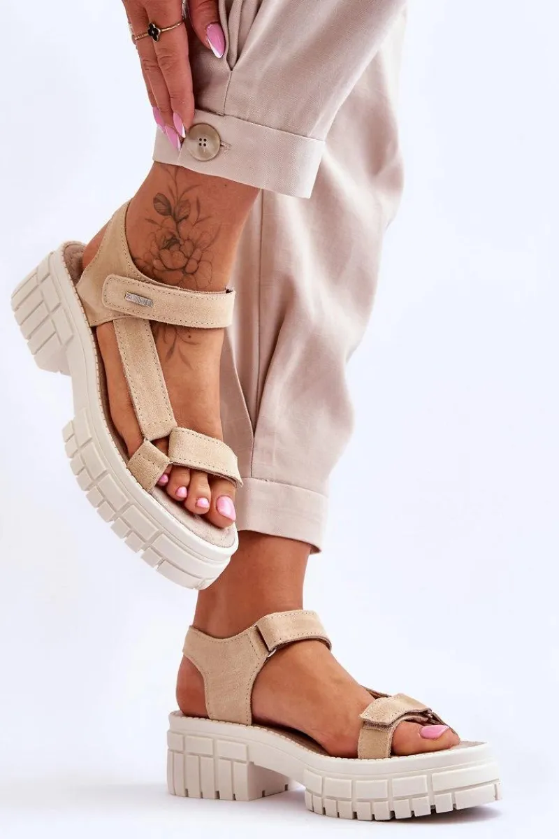 Clearance Big Star Shoes Damskie Zamszowe Sandały Big Star LL276036 Beżowe