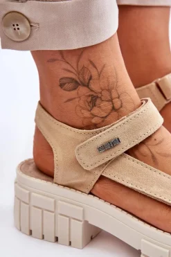 Clearance Big Star Shoes Damskie Zamszowe Sandały Big Star LL276036 Beżowe