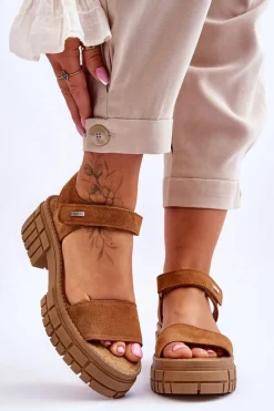 Discount Damskie Zamszowe Sandały Big Star LL276032 Camel Damskie Sandały Big Star|Sandały Płaskie