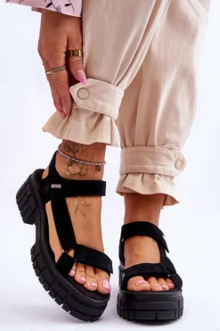 Sandały Big Star|Sandały Płaskie>Big Star Shoes Damskie Zamszowe Sandały Big Star LL276035 Czarne