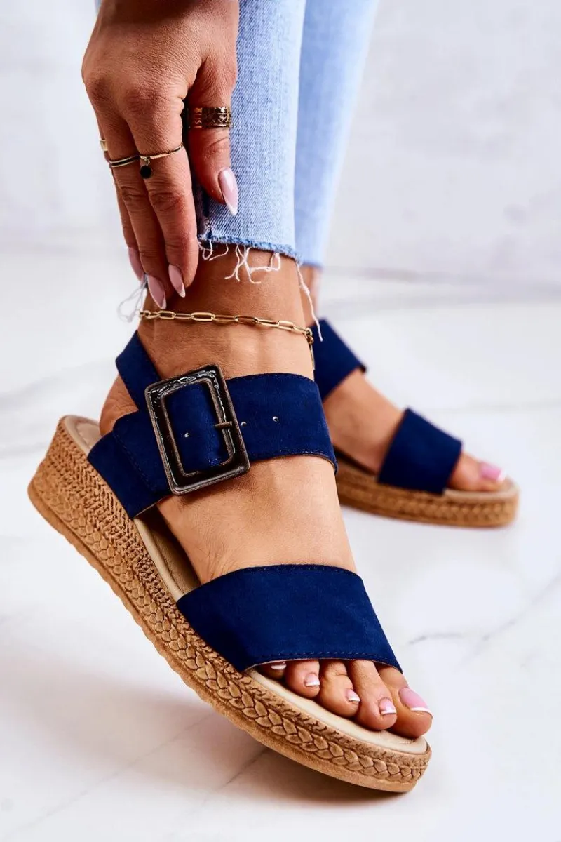 Sandały Big Star|Sandały Na Koturnie>Big Star Shoes Damskie Zamszowe Sandały Big Star JJ276033 Granatowe