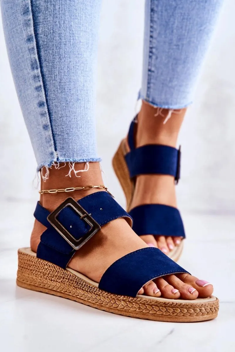 Sandały Big Star|Sandały Na Koturnie>Big Star Shoes Damskie Zamszowe Sandały Big Star JJ276033 Granatowe