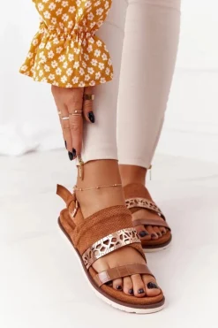 Clearance Damskie Zamszowe Sandały Camel Asturia Damskie Sandały Płaskie