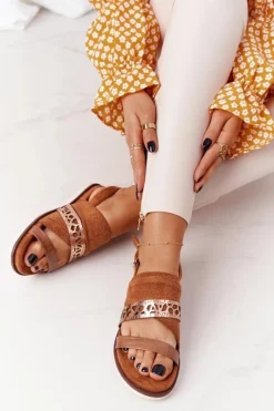 Clearance Damskie Zamszowe Sandały Camel Asturia Damskie Sandały Płaskie