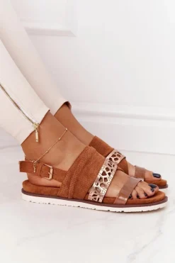 Clearance Damskie Zamszowe Sandały Camel Asturia Damskie Sandały Płaskie