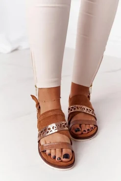 Clearance Damskie Zamszowe Sandały Camel Asturia Damskie Sandały Płaskie