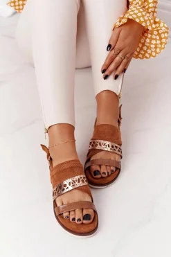 Clearance Damskie Zamszowe Sandały Camel Asturia Damskie Sandały Płaskie