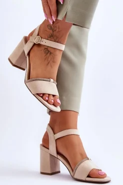 Sandały Na Obcasie>Evento Damskie Zamszowe Sandały Na Niskim Słupku Beżowe Loredo